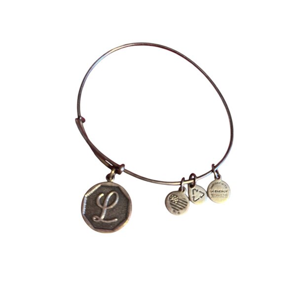 Alex And Ani Initial L Charm Rafaelian Silver Finish Bangle Bracelet - Picture 2 of 5